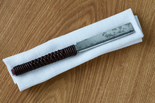 Rare Orihi type Kamisori, Tamahagane, Restored Vintage Japanese Straight Razor with new leather Handle Wrapping / Handmade Wooden Box