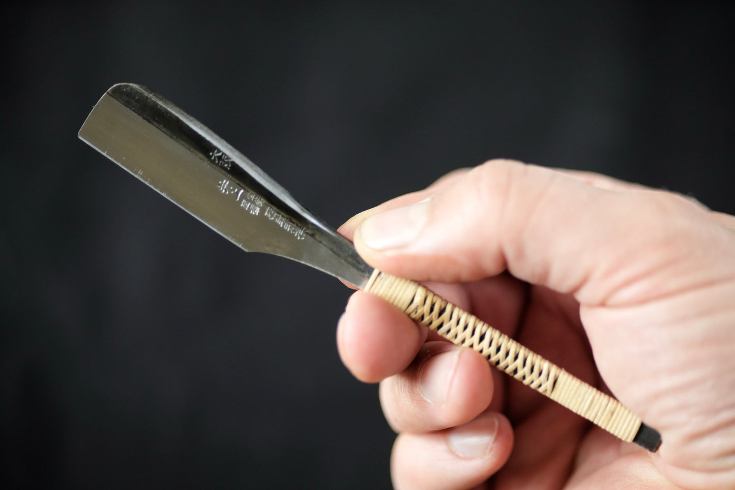 Tosuke Inoue 井上藤助 Kamisori, Osaka, Restored Vintage Japanese Straight Razor, Rattan Handle Wrapping and Handmade Hinoki Wooden Box.