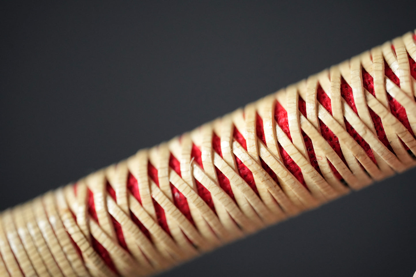 Rare Orihi type Kamisori, Tamahagane, Restored Vintage Japanese Straight Razor with new Rattan / Red Linnen Handle and Handmade Hinoki Box