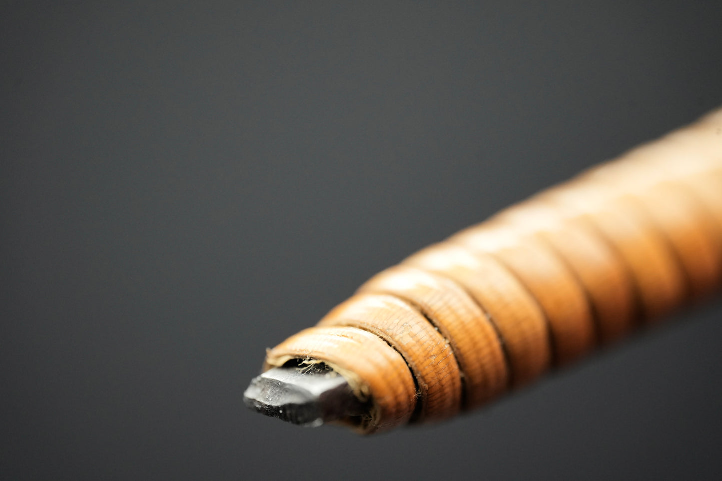 Big Tsurayuki ・つらゆき・Kamisori, Restored Vintage Straight Razor Kamisori with Rattan Handle Wrapping, Silk Inlay and Handmade Hinoki Wood Box