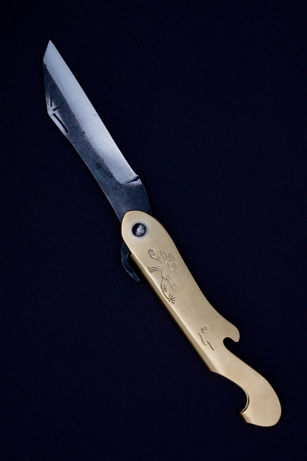 Mujun - Couteau de poche Fuji - Couteau pliant japonais - Higonokami avec boîte en bois