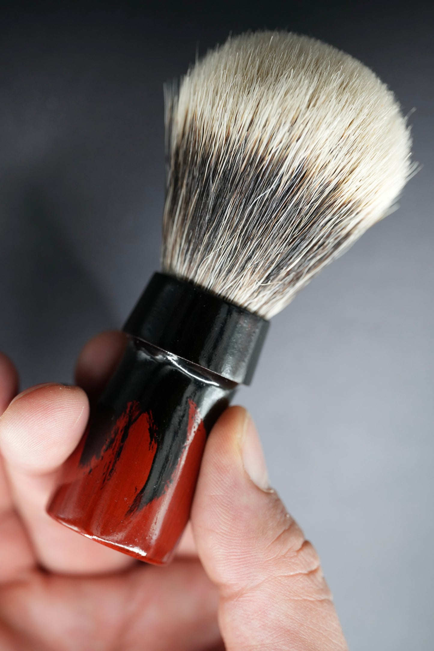Urushi Shaving Brush "Burning Night" with Cherry Wood Handle & Manchurian Badger Bristles - Paulownia Box