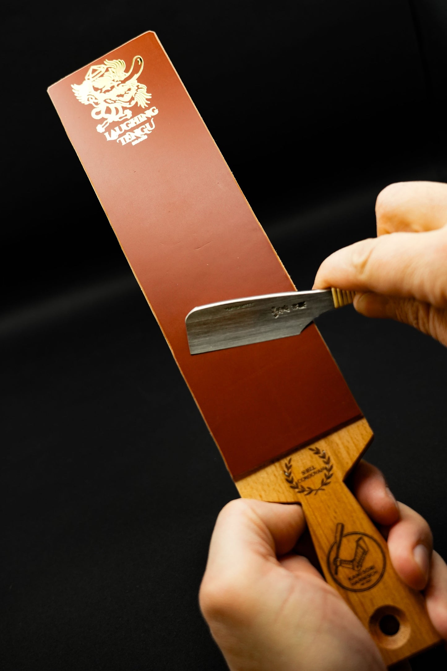 Cuir à aiguiser Shell Cordovan - Tengu rieur - Fabriqué à la main. 300 x 60