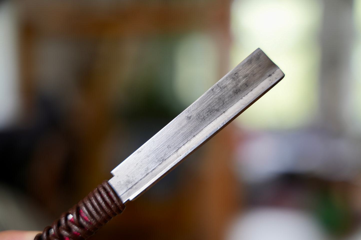 Rare Orihi type Kamisori, Tamahagane, Restored Vintage Japanese Straight Razor with new leather Handle Wrapping /  Handmade Wooden Box