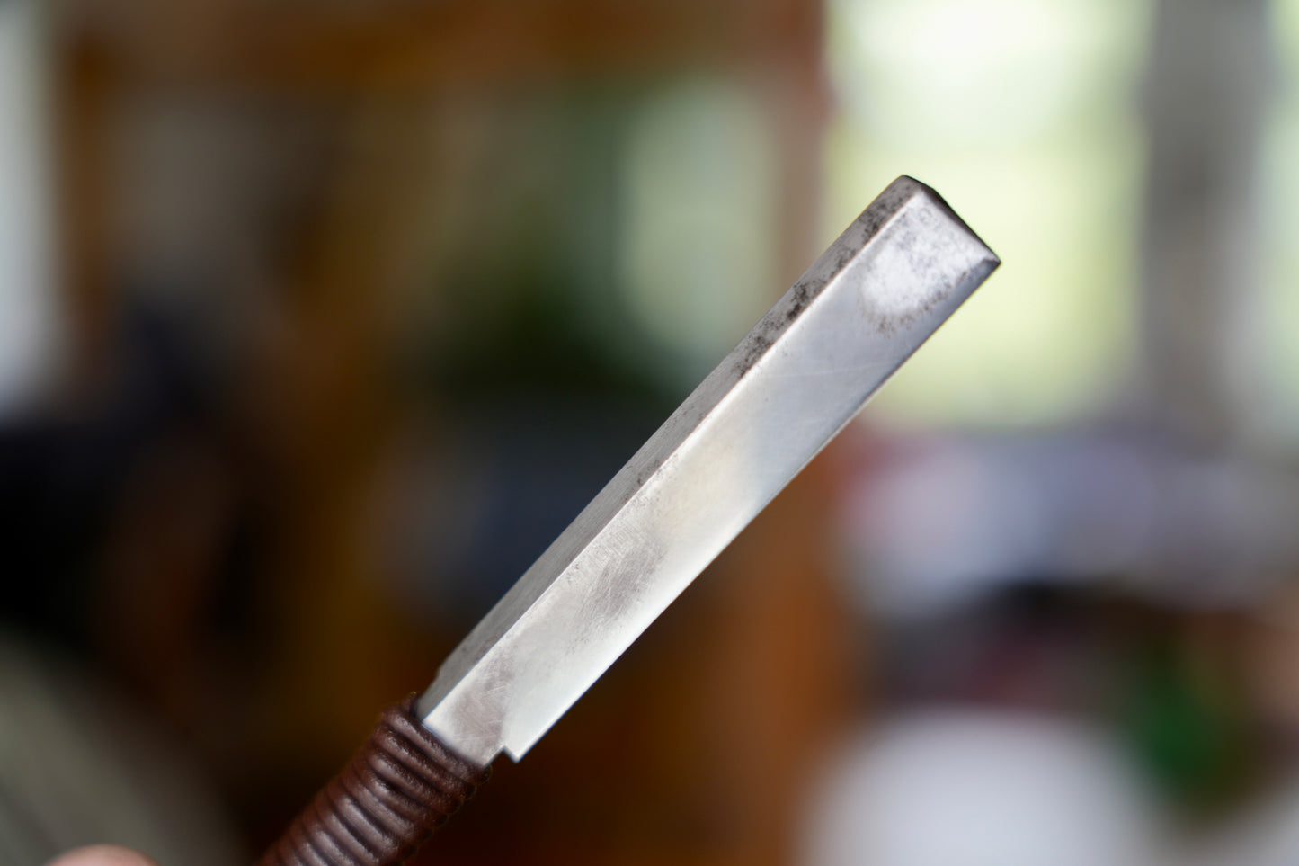 Rare Orihi type Kamisori, Tamahagane, Restored Vintage Japanese Straight Razor with new leather Handle Wrapping /  Handmade Wooden Box