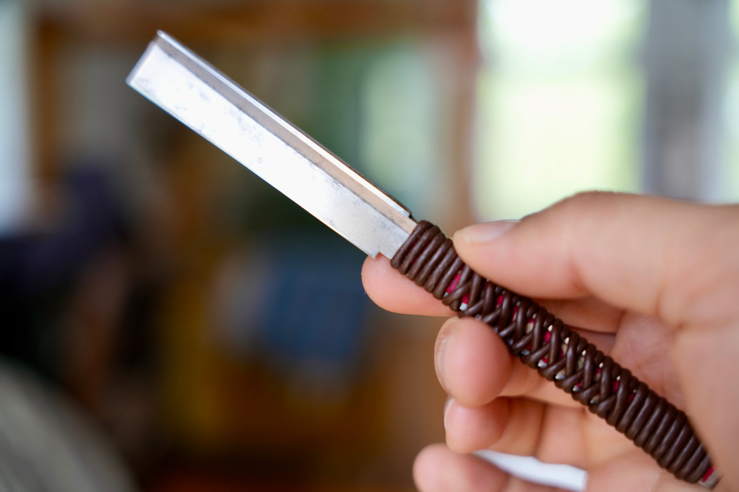 Rare Orihi type Kamisori, Tamahagane, Restored Vintage Japanese Straight Razor with new leather Handle Wrapping /  Handmade Wooden Box