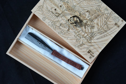 Teramasa (寺正) Real Tamahagane Kamisori, Restored Vintage Japanese Straight Razor, Leather Handle Wrapping, Handmade Hinoki Wood Box