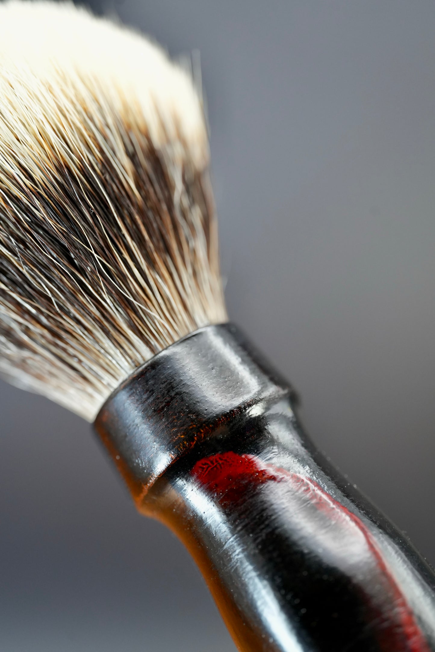 Urushi Shaving Brush "Akai Kawa" with Cherry Wood Handle & Manchurian Badger- Paulownia Box