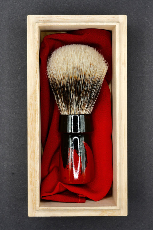 Urushi Shaving Brush "Burning Night" with Cherry Wood Handle & Manchurian Badger Bristles - Paulownia Box