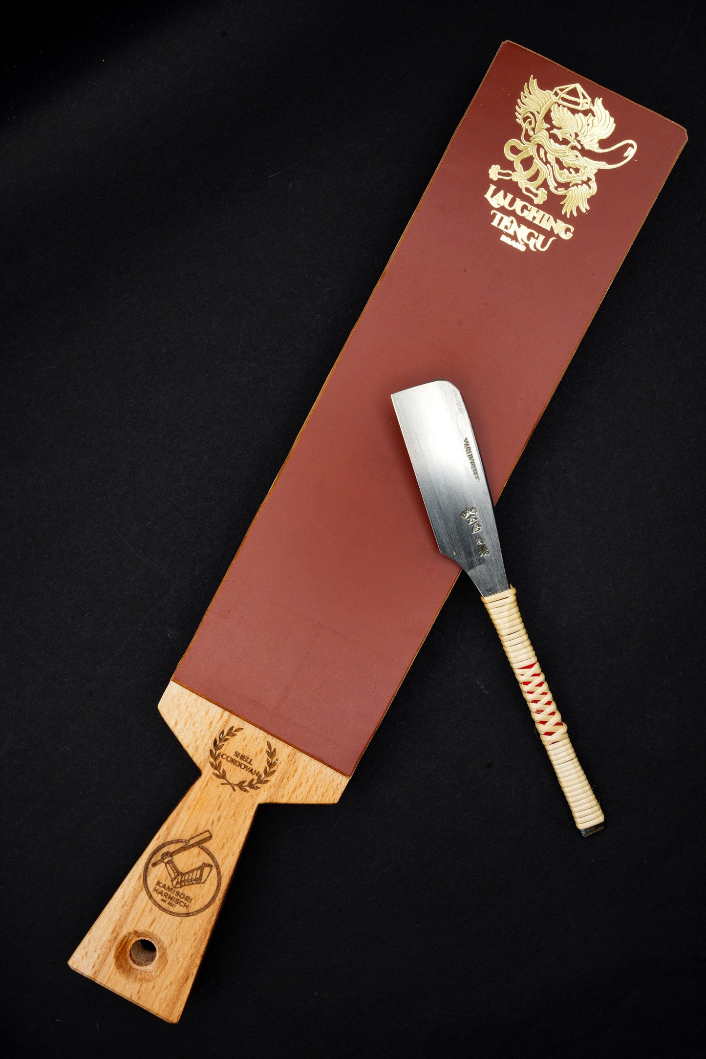 Cuir à aiguiser Shell Cordovan - Tengu rieur - Fabriqué à la main. 300 x 60